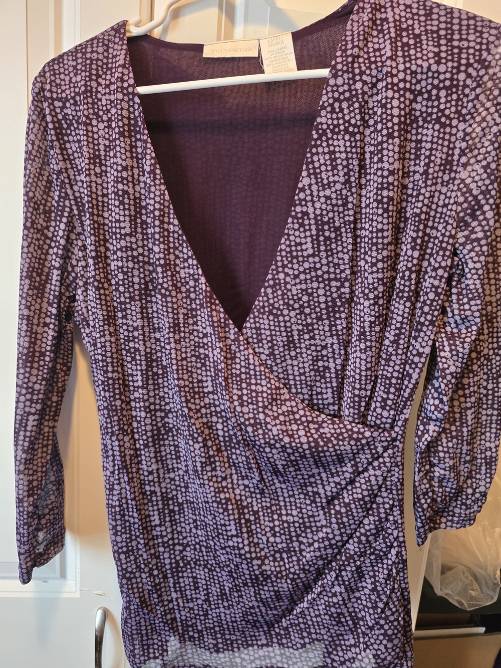 Worthington Purple Dot-Print 3/4 Sleeve Shirt From Worthington